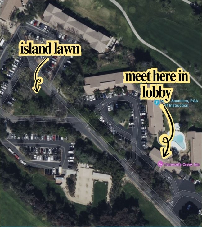 Map showing the walk from the Temecula Creek Inn lobby to the Island Lawn